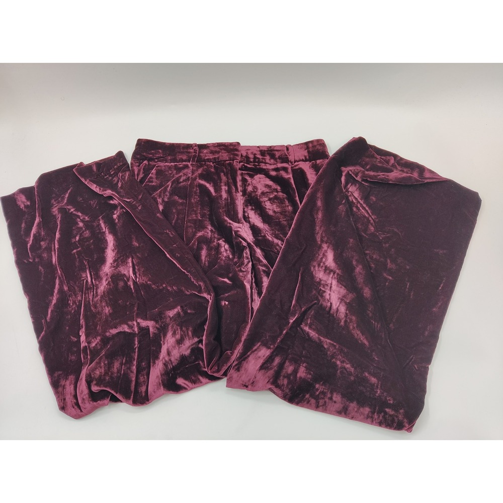 LOFT Women 8 Plum Velvet Wide Leg Pants High Rise Pleated Trousers Burgundy Luxe